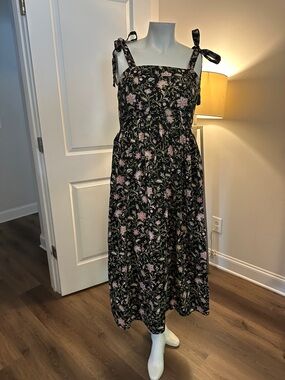 Joie Black Maxi Dress with Pink Floral Pattern and Tie Straps